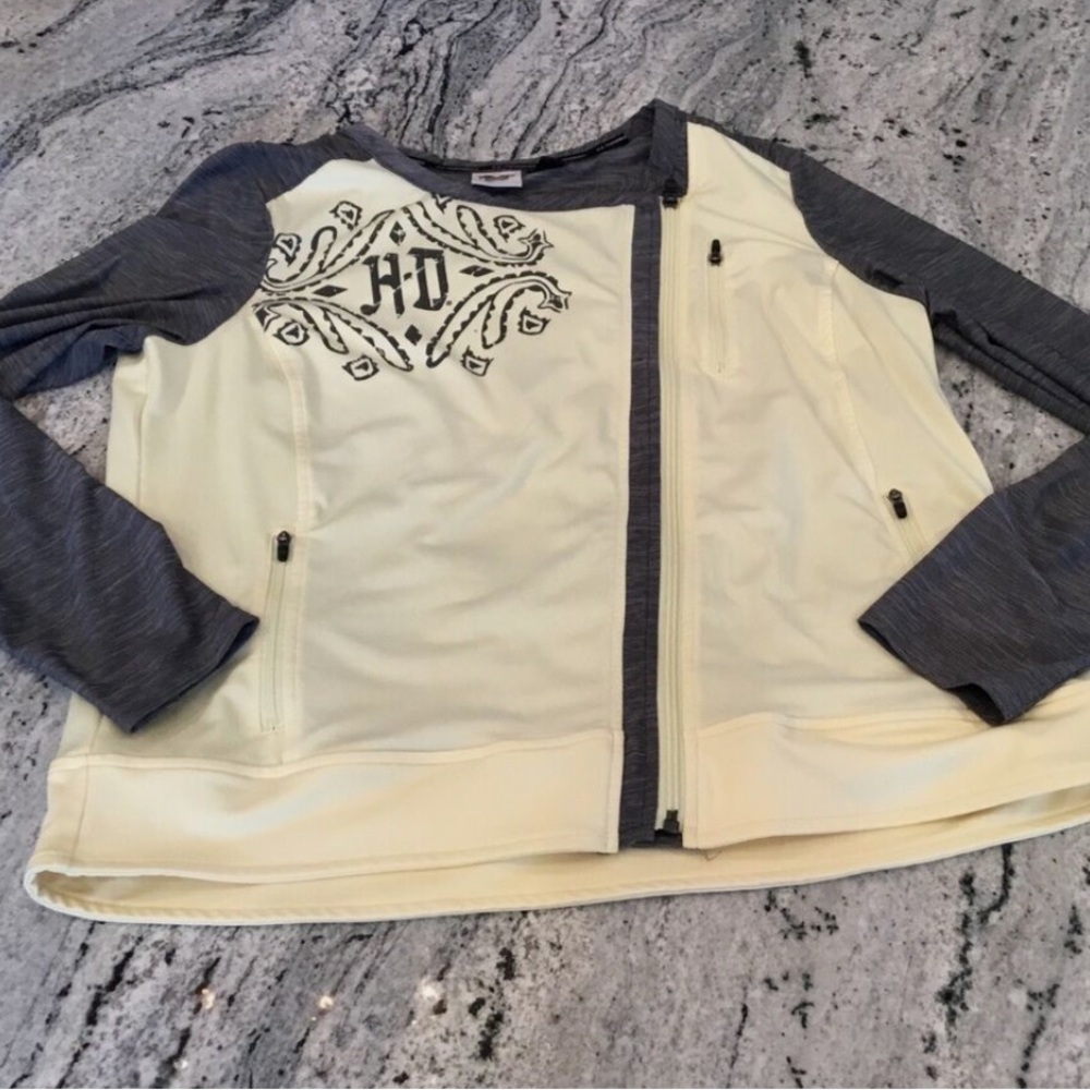 Harley-Davidson Cream and Gray Bomber Jacket with Embroidery